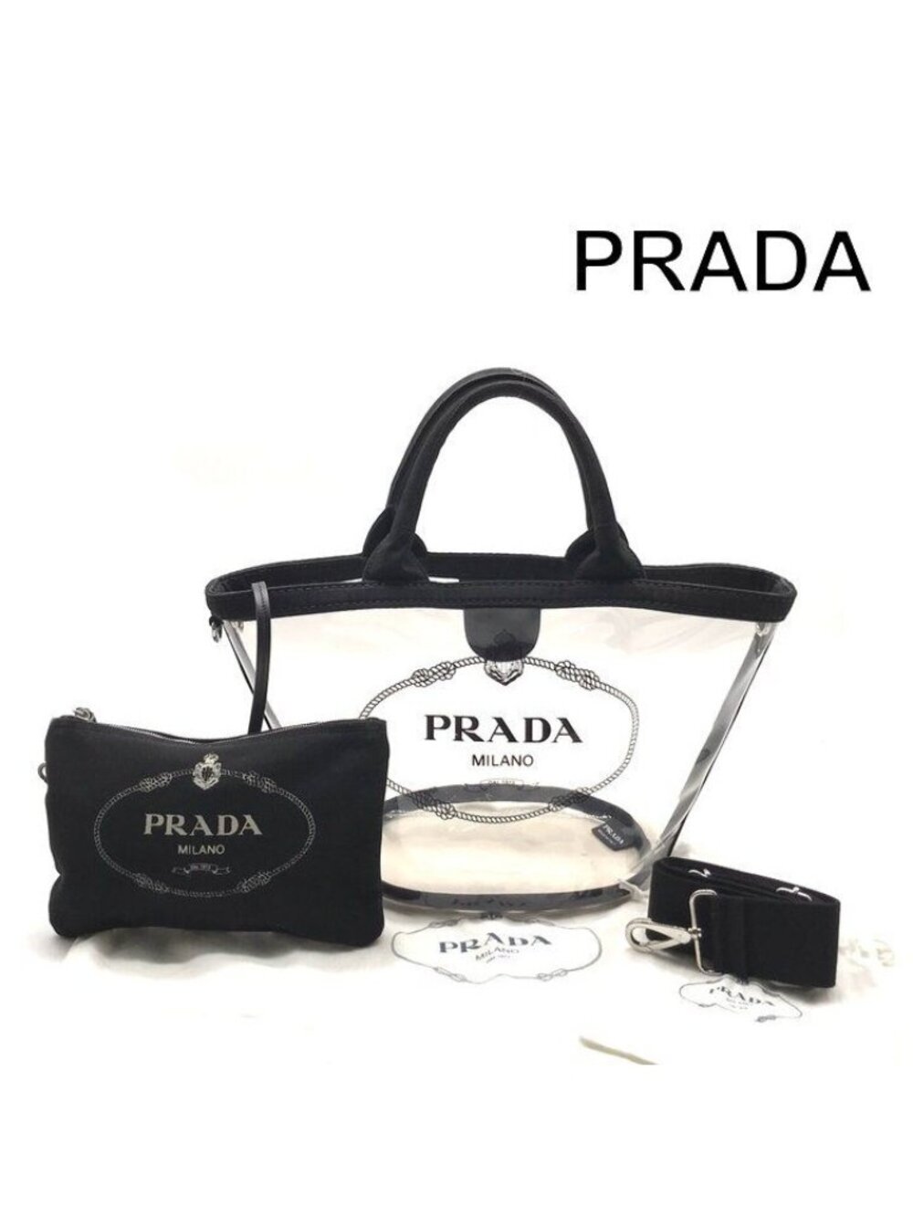Prada Logo Vinyl Hand Tote Bag 2-Way Shoulder Black